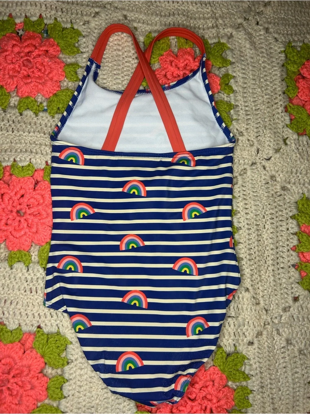 Mini Boden Girls Navy Stripe Rainbow One-Piece Swimsuit